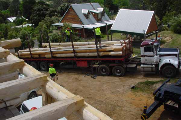 Assembled Log Truss ready to be placed into position